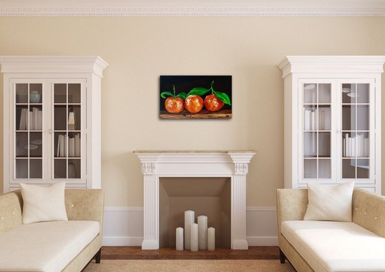 Oranges.  Still life. Oil  painting on linen canvas.