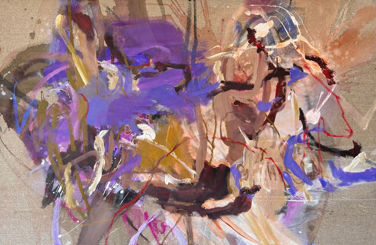 Abstract Acrylic Painting By Anna Rolskaya, 47 X 31, Before The Flowers Fade, Original Artwork