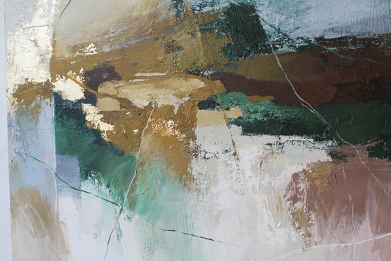 "Iceland 2" Green brown gold abstract art