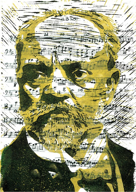 Composers - Dvorak - Portrait on notes in green and green