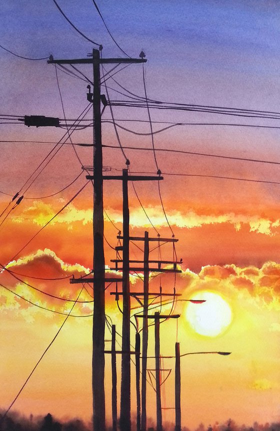 Fire Power - power lines with sunset and clouds – urbanscape - cityscape