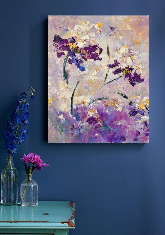 VERY PERI GARDEN - Purple flowers. Blue irises. Gentle buds. Van Gogh Irises.