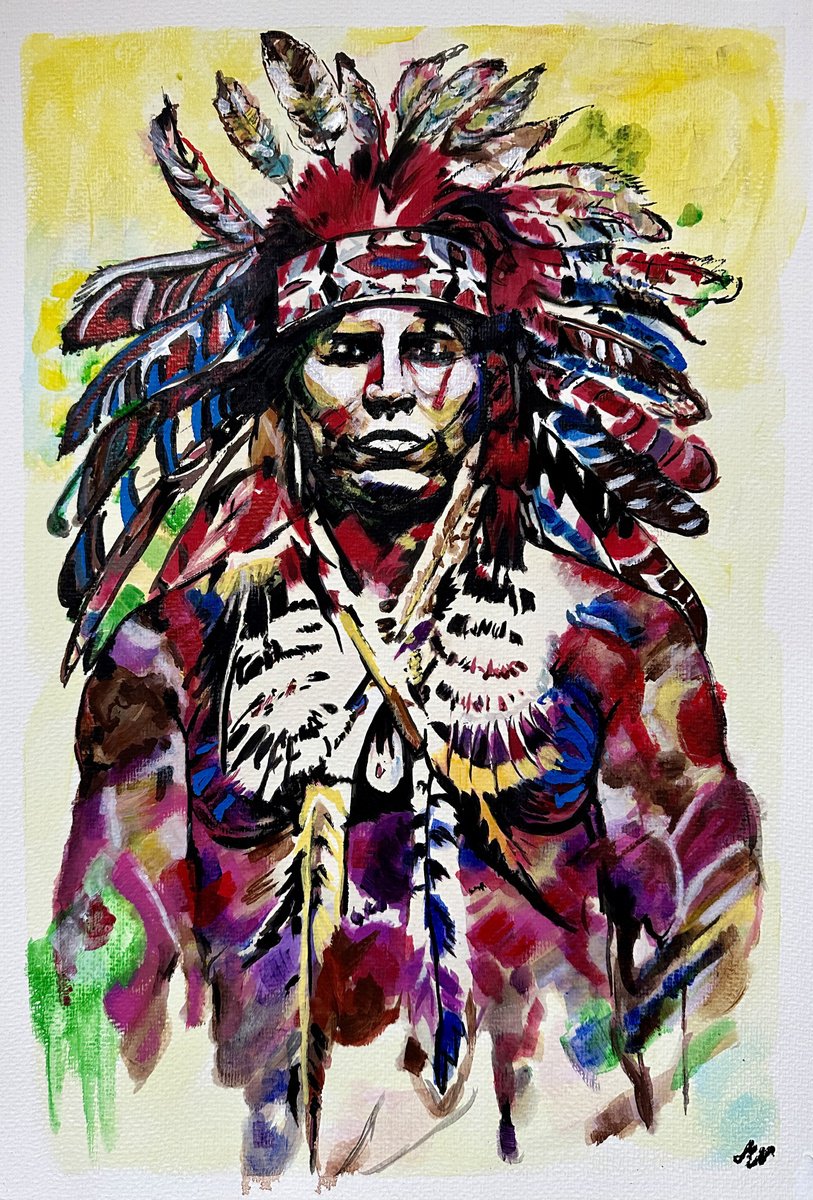 Expressive Portrait Acrylic Painting By Misty Lady - M. Nierobisz, 13 X 19", Proud Heritage, Original Artwork