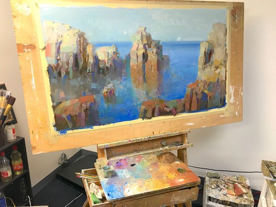 Ocean Cliffs Pacific Highway, Original oil painting, Handmade artwork, One of a kind