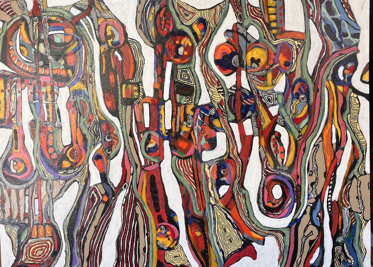 Abstract Acrylic Painting By Jeffrey Davies, 48 X 36, Spaces 4, Original Artwork