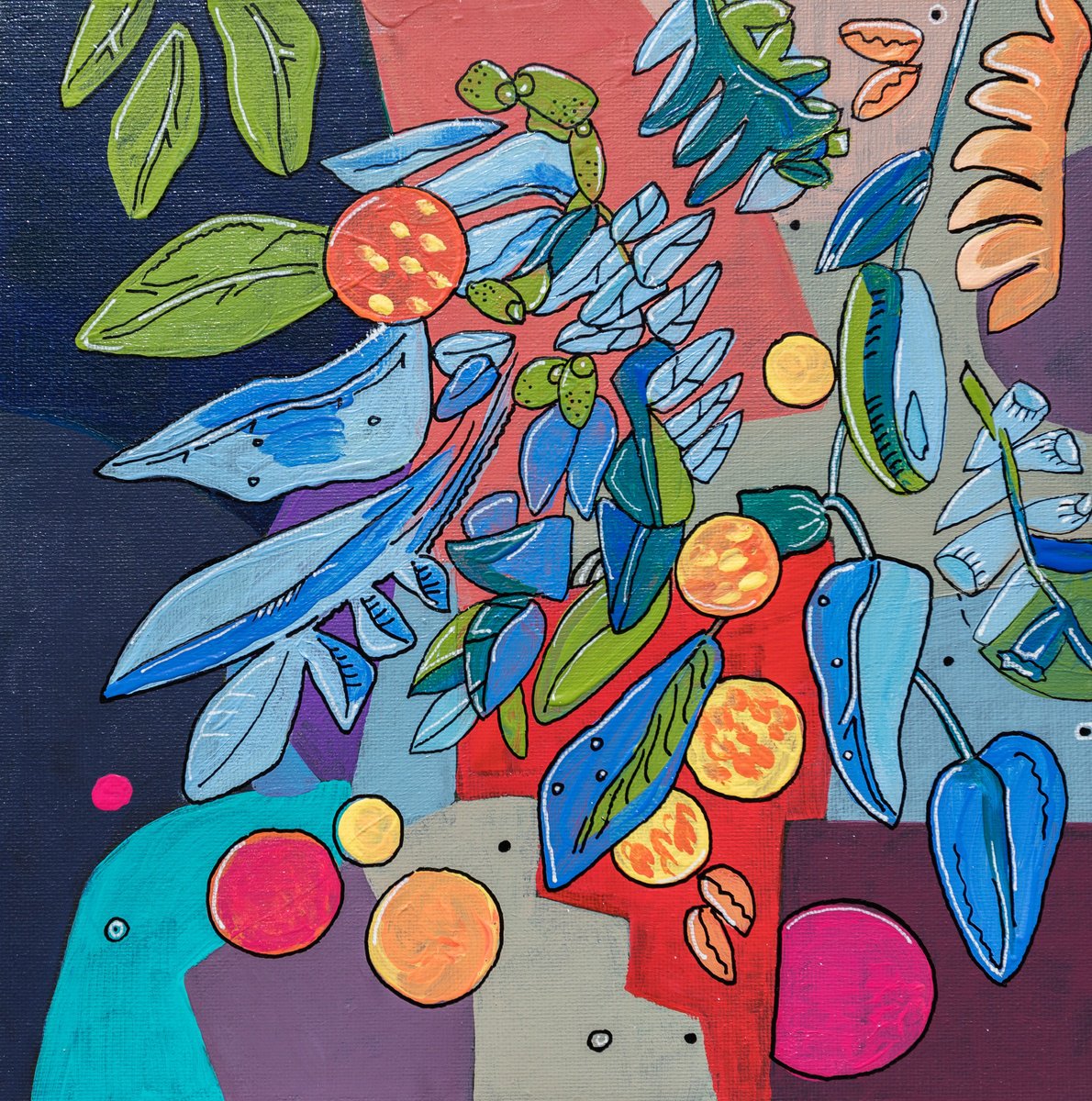 Organic Botanical Acrylic Painting By Ariadna De Raadt, 10 X 10, Botanical Abstract 1, Original Artwork