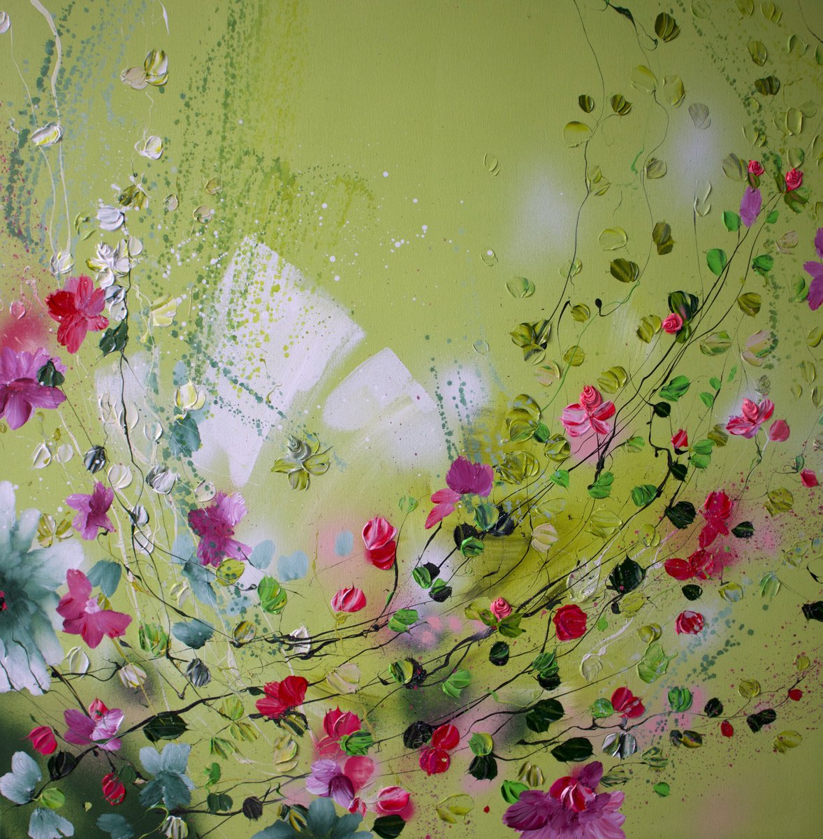 Square acrylic painting with flowers „Pistachio III” Acrylic painting by Anastassia Skopp