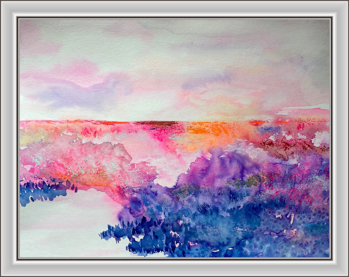 Abstract Botanical Watercolour By Gesa Reuter, 18 X 14, Flower Fields, Original Artwork