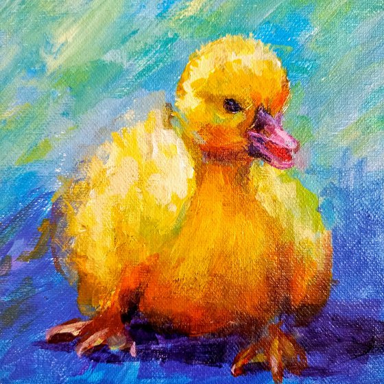 Small ready to hang painting of funny duck