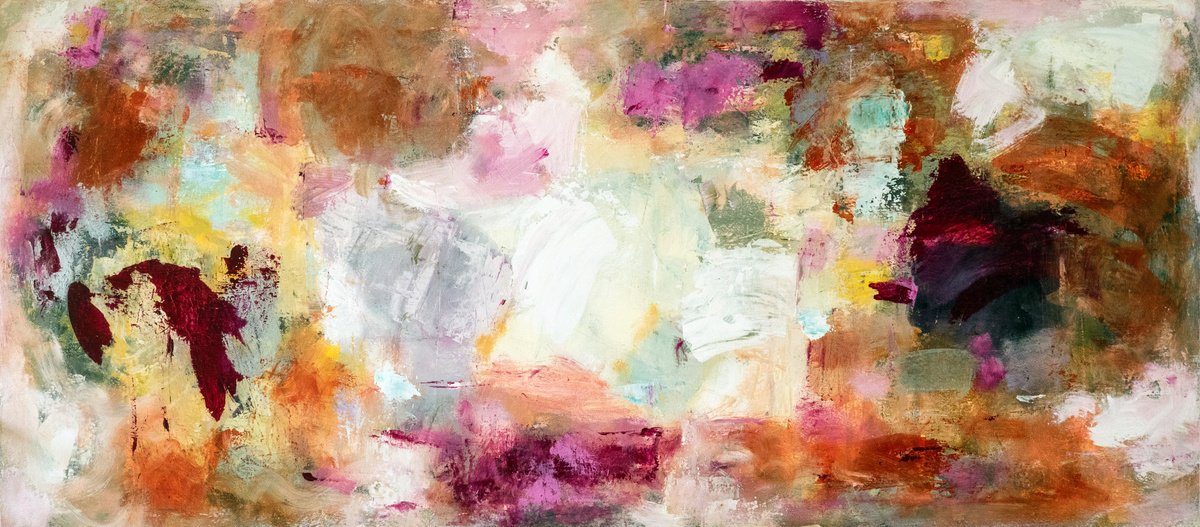 Abstract Landscape Acrylic Painting By Davina Nicholas, 63 X 28, Joyful Summer, Original Artwork