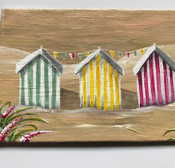 Stripey beach huts (diptych)