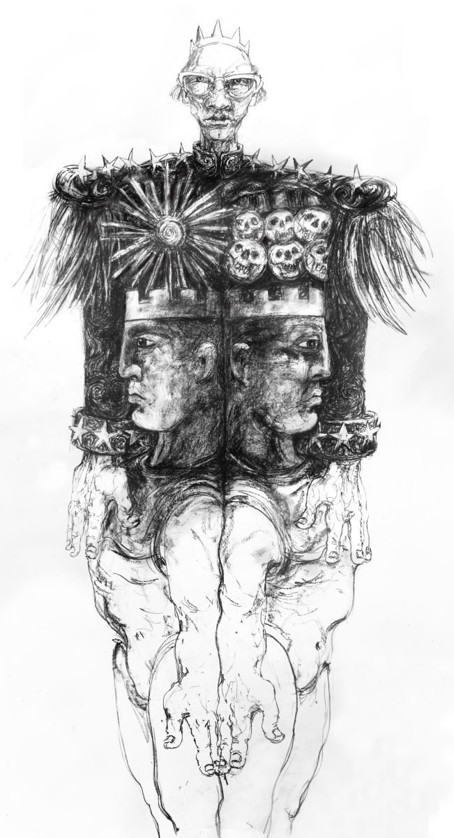 Illustrative Portrait Pastel Drawing By John Sharp, 59 X 118, 20Th Century King 2, Original Artwork