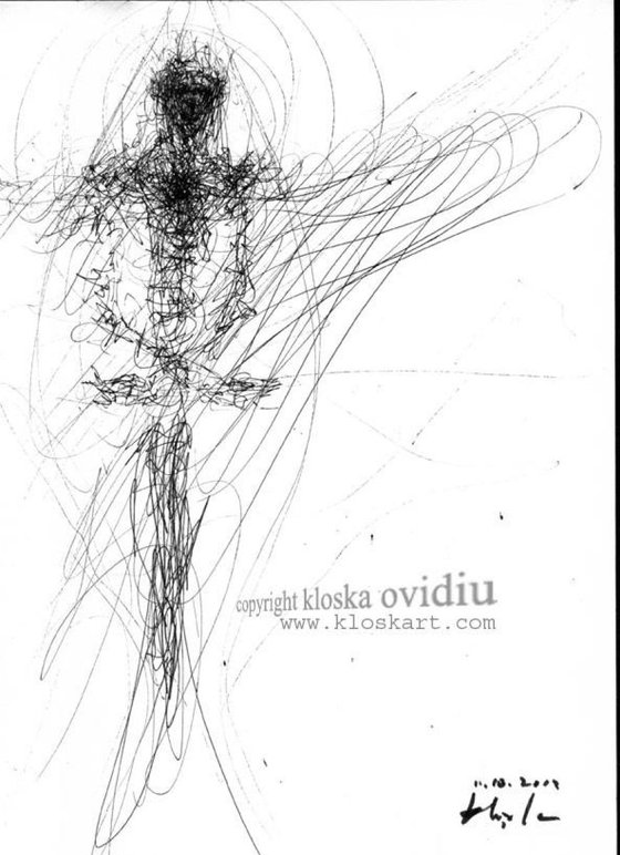 SUPERBE SPONTANE INK DRAWING ANGEL THEME BY MASTER KLOSKA COLLECT IT RISING ART