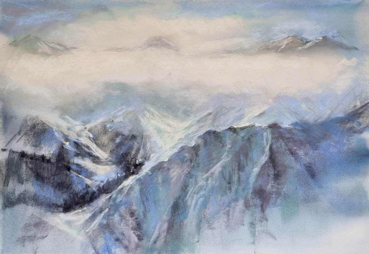 Impressionistic Landscape Pastel Drawing By Elena Genkin, 20 X 14, Looking Forward To A Ski Day #7, Original Artwork