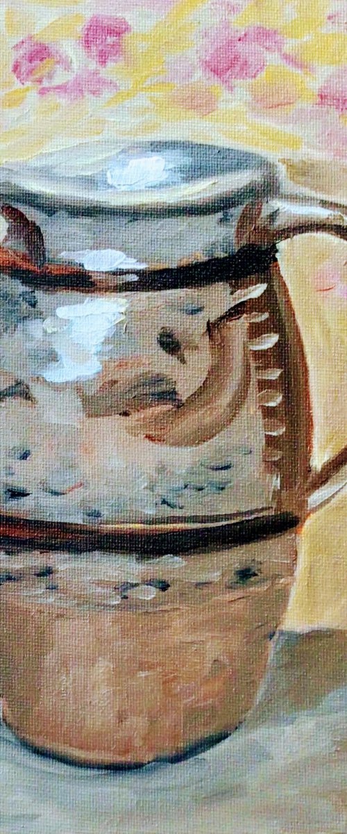 Antique earthenware jug. An original oil painting by Julian Lovegrove Art