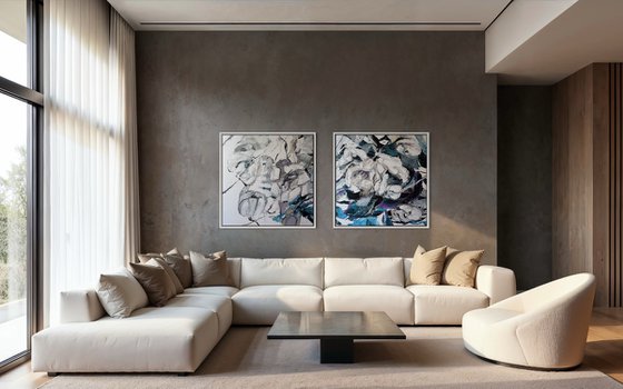 Blue Heart Bloom. Diptych