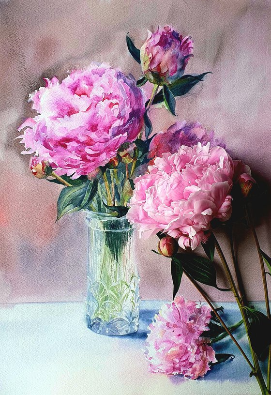 Blush of pink art peonies