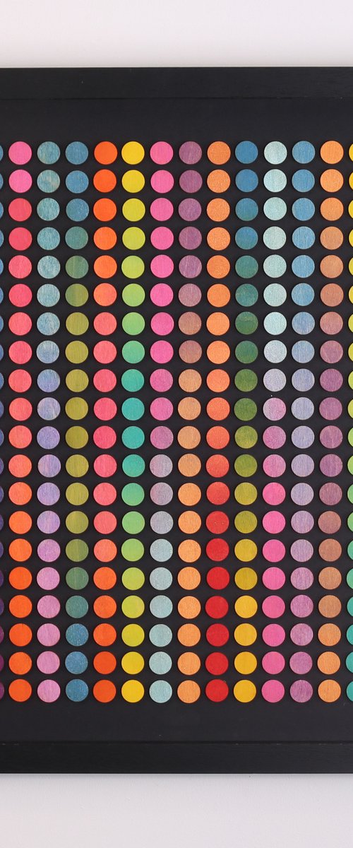 Abstract Geometric 3D collage dot painting on Black by Amelia Coward