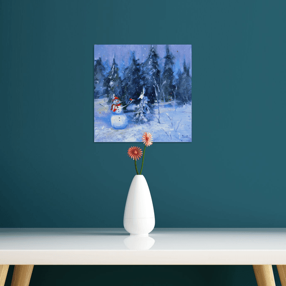 Snowman and Christmas trees