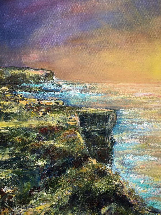 Gozo island, Malta - original Malta sunset seascape oil art painting on stretched canvas