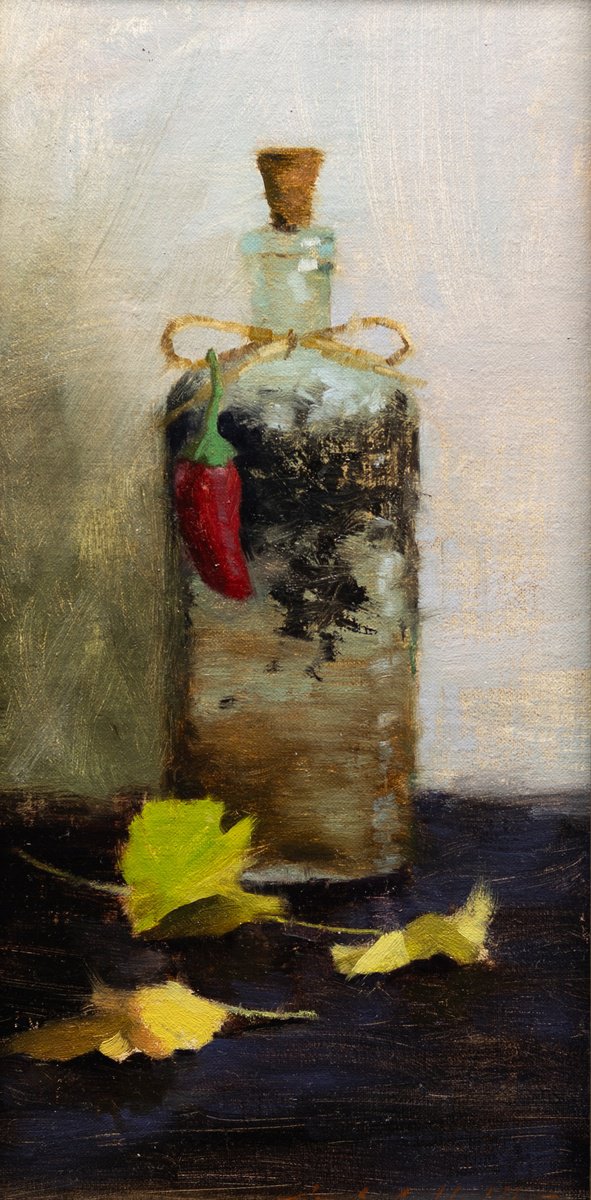 Impressionistic Still Life Oil Painting By Rostyslav Malysh, 6 X 12", Red Pepper, Original Artwork