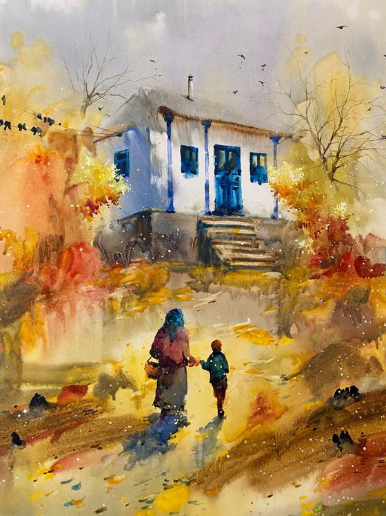 Sold Watercolor “Autumn fairy tale.Grandma", perfect gift