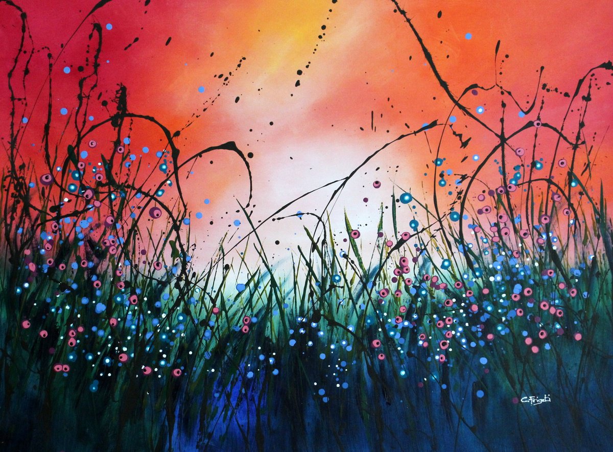 Abstract Botanical Acrylic Painting By Cecilia Frigati, 39 X 29, Take Me To The River #5, Original Artwork