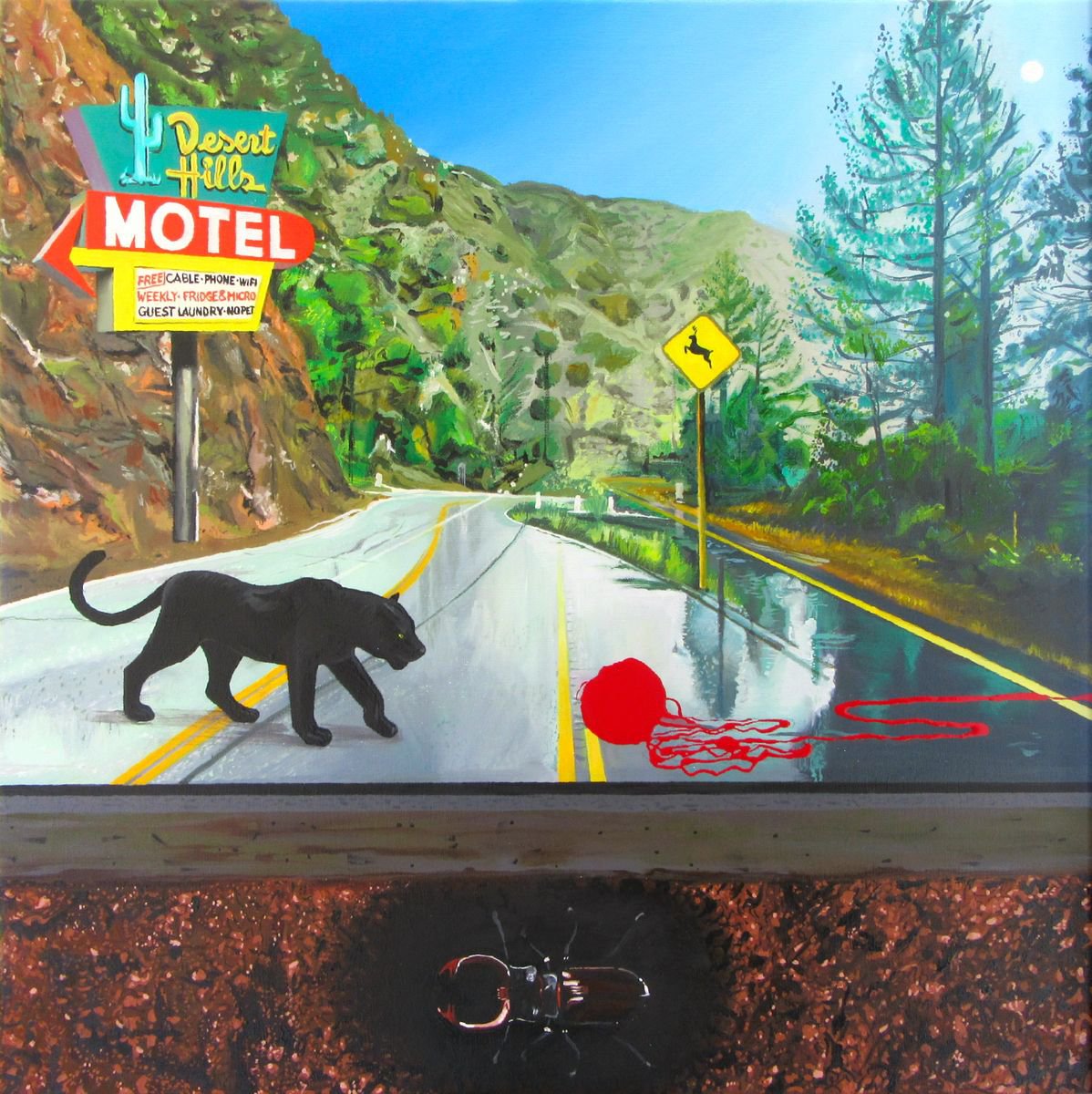 Surrealistic Landscape Oil Painting By Zoltan Till, 28 X 28", Intertwined Worlds, Original Artwork