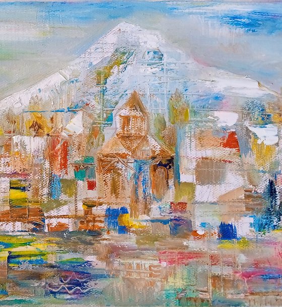 Yerevan cityscape(24x40cm, oil painting, ready to hang)
