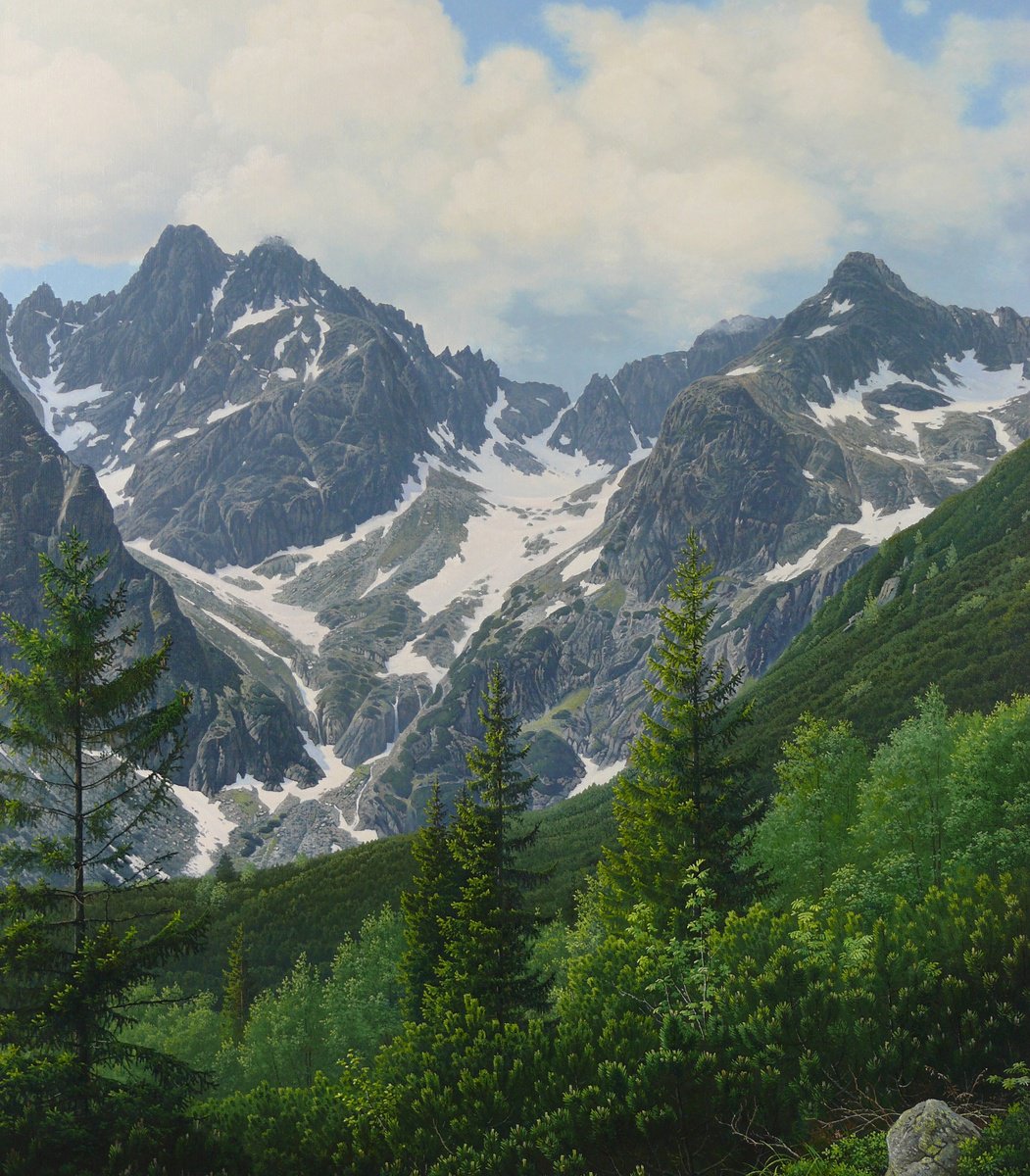 Photorealistic Landscape Oil Painting By Mlynarcik Emil, 24 X 28", Spring In The Mountains, Original Artwork
