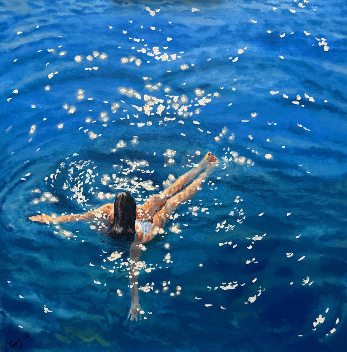 Photorealistic Landscape Oil Painting By Garry Arzumanyan, 31 X 31, Pool 01, Original Artwork