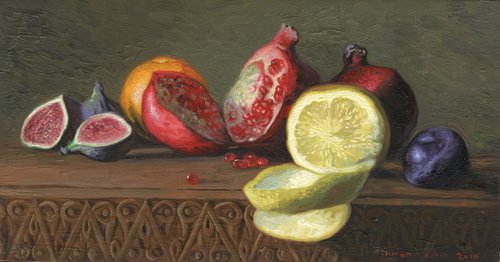 Still life with lemon and pomegranate by Simon Kozhin
