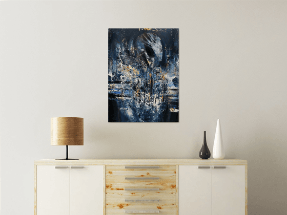 Beautiful abstract dark blue angel series painting by KLOSKA