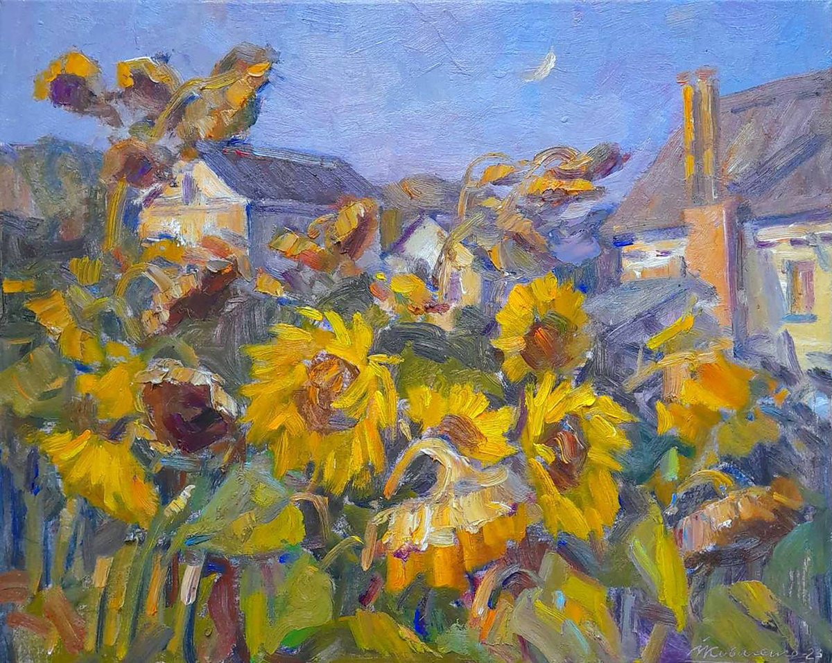 Impressionistic Landscape Oil Painting By Ivan Kovalenko, 20 X 16, Village Life, Original Artwork