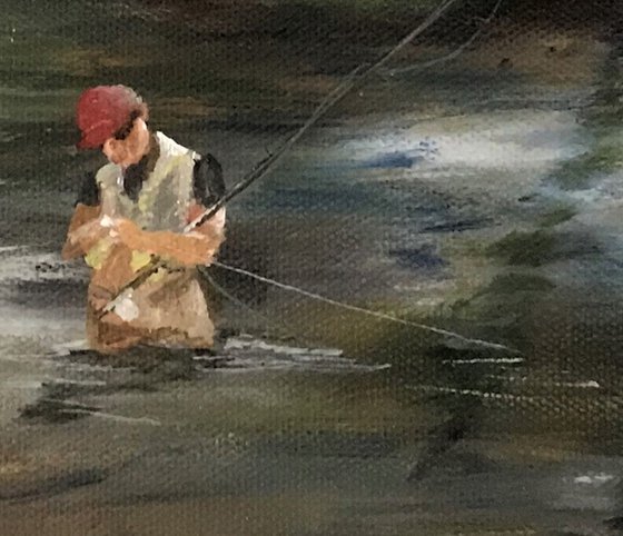 One of a kind Going Fishing Original Oil Painting with glazes 12x16 fully framed