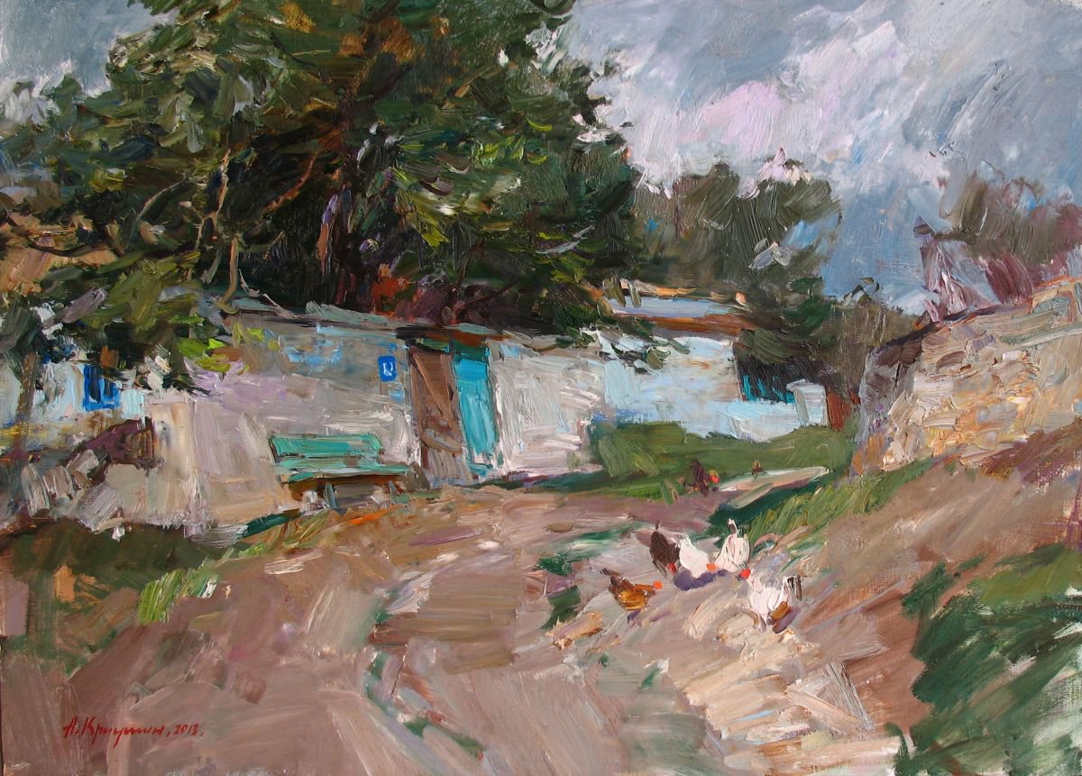 Impressionistic Landscape Oil Painting By Aleksandr Kryushyn, 28 X 22, Old Street, Original Artwork