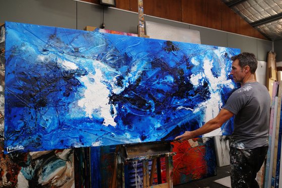 Cracker Jack Blue 240cm x 100cm Blue White Textured Abstract Art