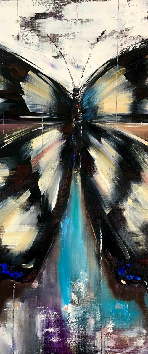 AERIAL GRACE -  Beautiful butterfly. Monochrome butterfly. Abstract butterfly. Black and white butterfly. Lovely butterfly. Thin wings. Flutters. Spinning. Insect. by Marina Skromova