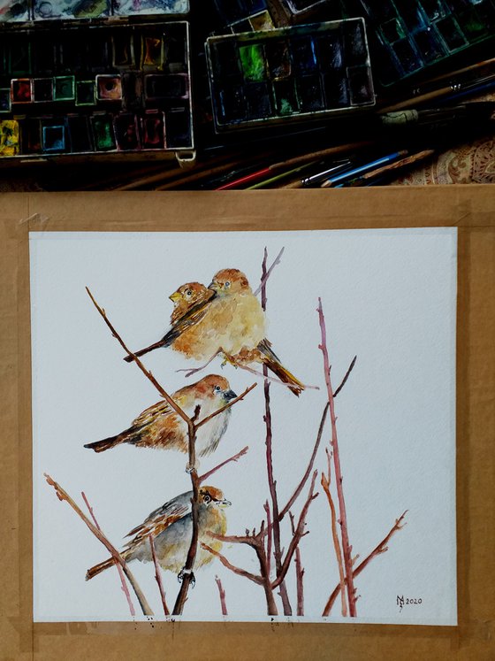 SPARROWS 32.5 x 30 cm