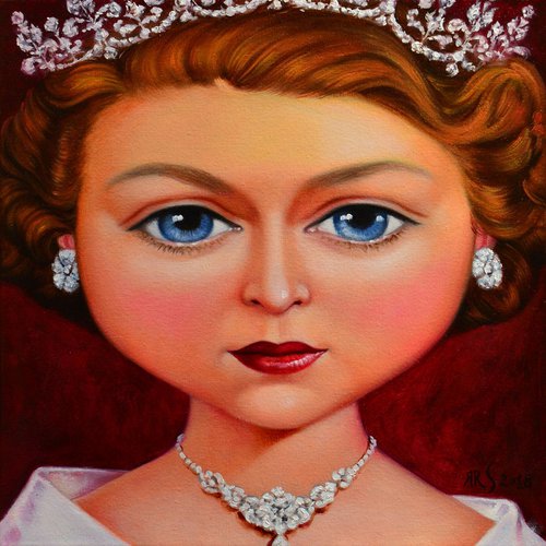 HM Queen ELIZABETH ii by Yaroslav Sobol - (Regal Majesty: Queen Elizabeth II Portrait with Diadem and Captivating Big Eyes) by Yaroslav Sobol