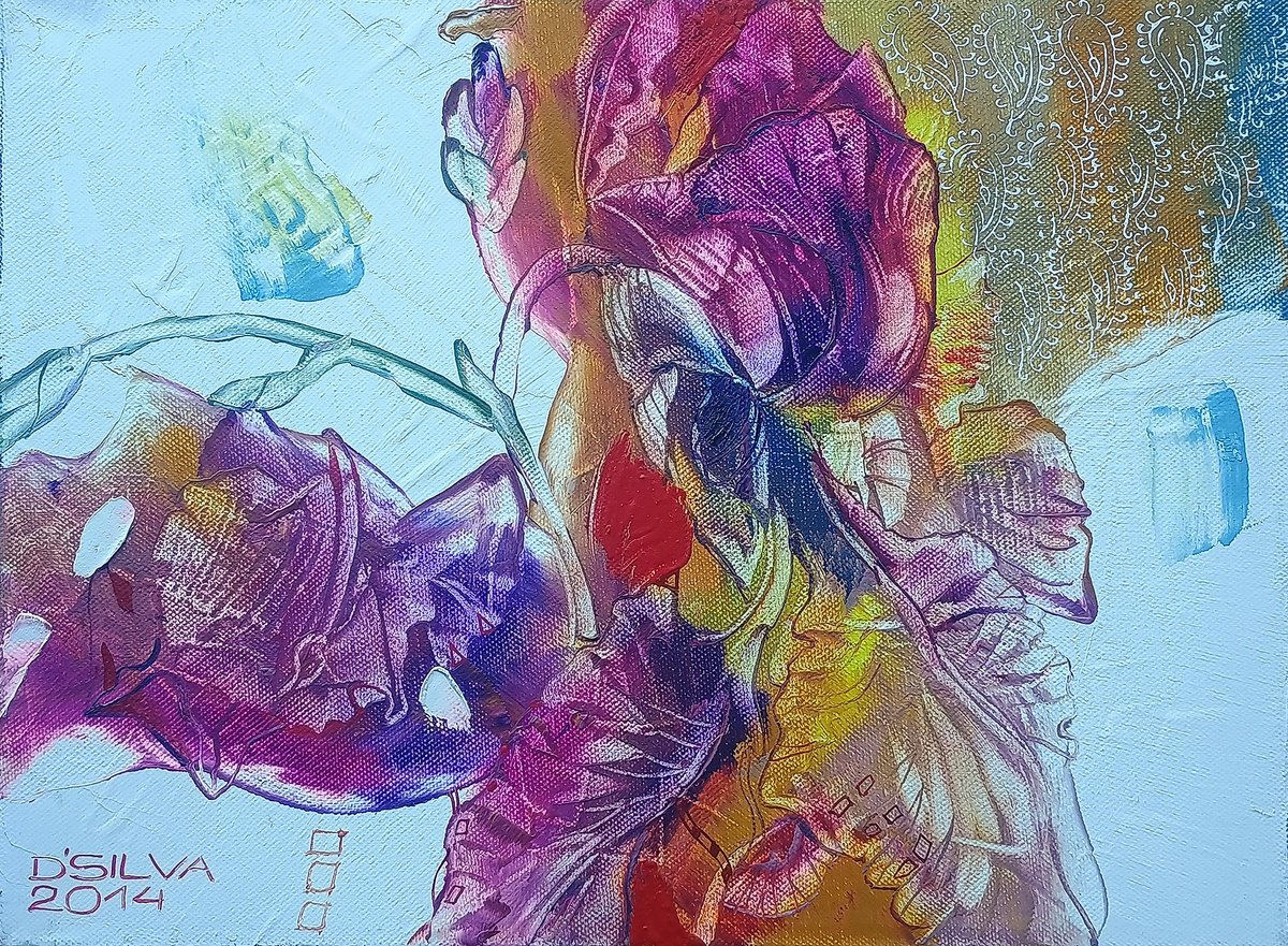 Organic Botanical Oil Painting By Silvija Drebickaite, 16 X 12", Dance Of Flowers, Original Artwork