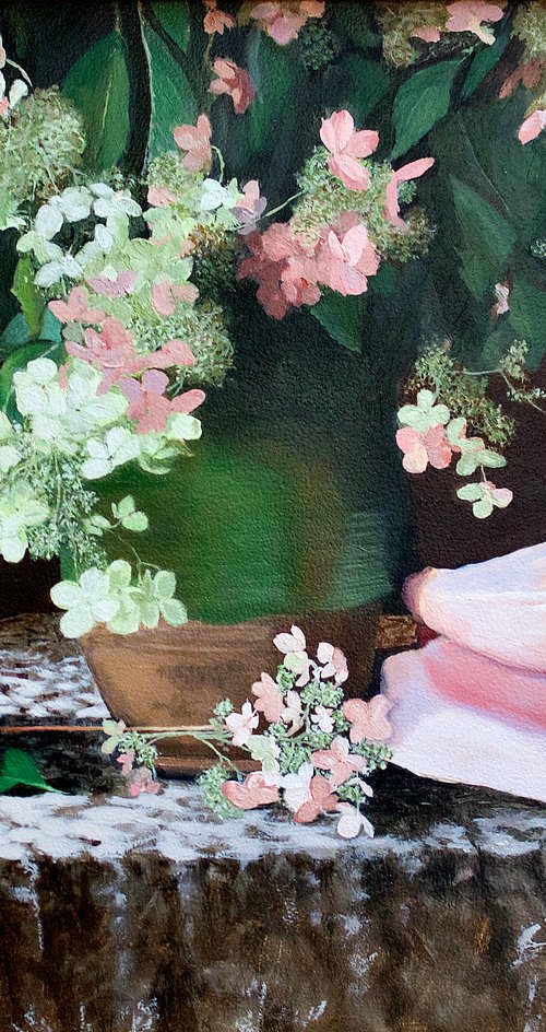 Hydrangea With Conch Shell by Gray Jacobik