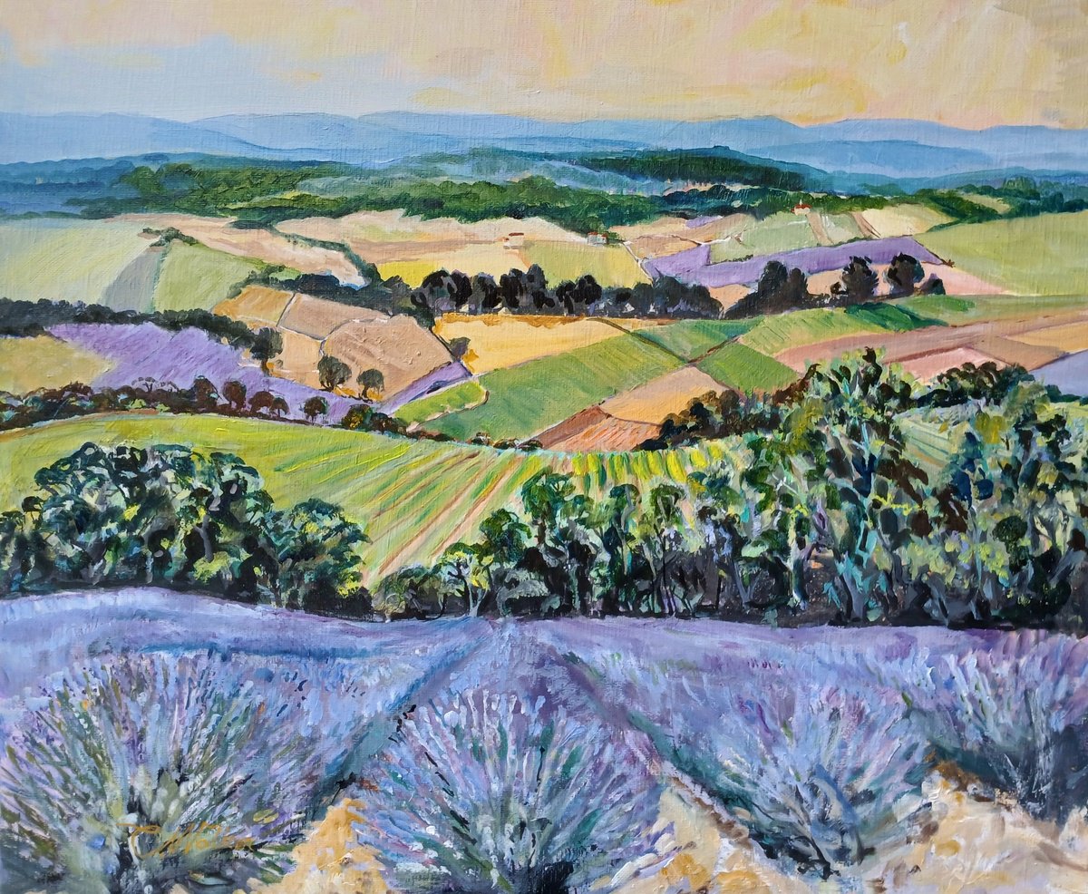 Naive Oil Painting , Luberon Landscape By Chris Walker, 22 X 18, Artwork For Sale On Artfinder