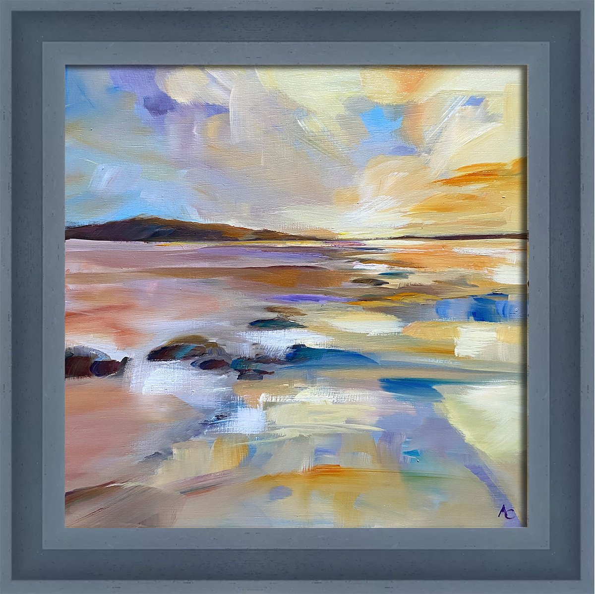 Impressionistic Landscape Oil Painting By Arti Chauhan, 16 X 16, A Yellow Evening, Original Artwork