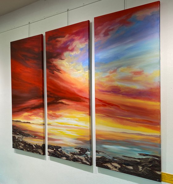 Red Sunset as a Triptych