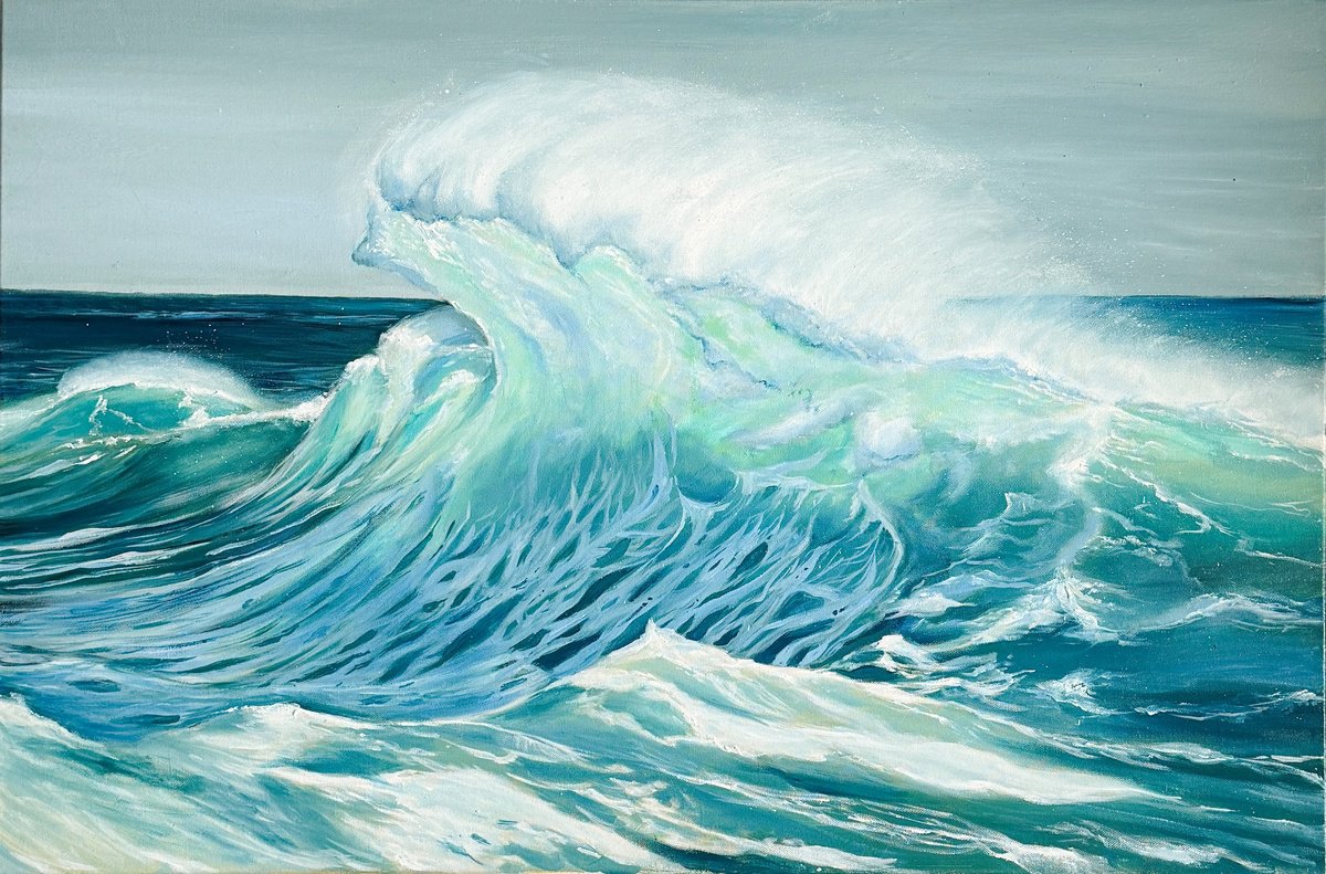 Photorealistic Landscape Oil Painting By Irina Ponna, 35 X 24, - The Power Of The Ocean, Original Artwork