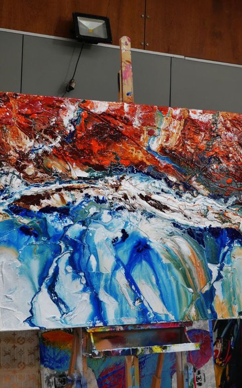 Blue Silk 240cm x 100cm Huge Texture Abstract Art by Franko