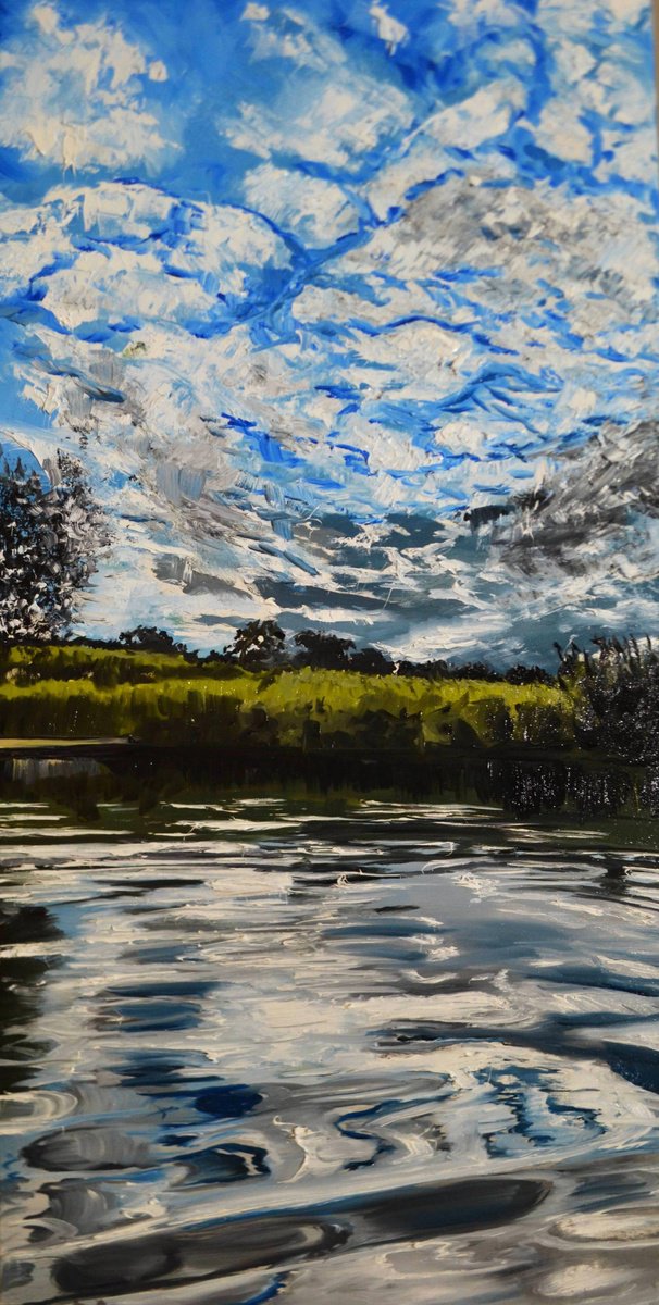 Impressionistic Landscape Oil Painting By Valeriia Radziievska, 16 X 31", Trembling Balance, Original Artwork