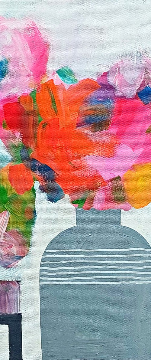 Flowers in a Grey Vase by Jan Rippingham