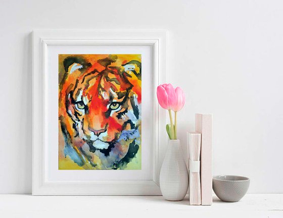Tiger Original Painting Big Cat Portrait Wall Art Animal Artwork